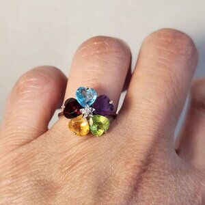 585 14K Solid Gold Orig Natural Multi-Gem Diamond Mother's Ring 2.65g Sz 7 90s